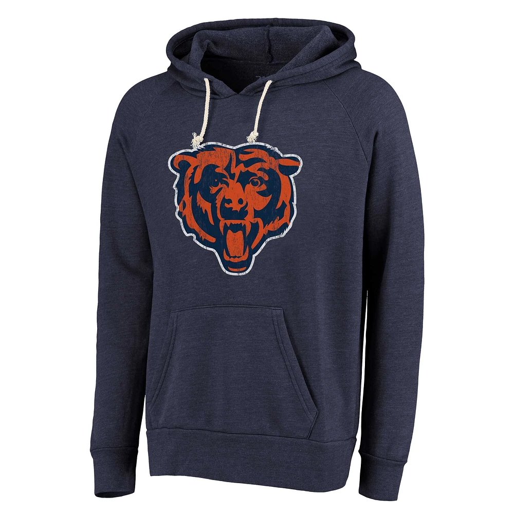 Men's Majestic Threads Justin Fields Navy Chicago Bears Name & Number Tri-Blend Pullover Hoodie