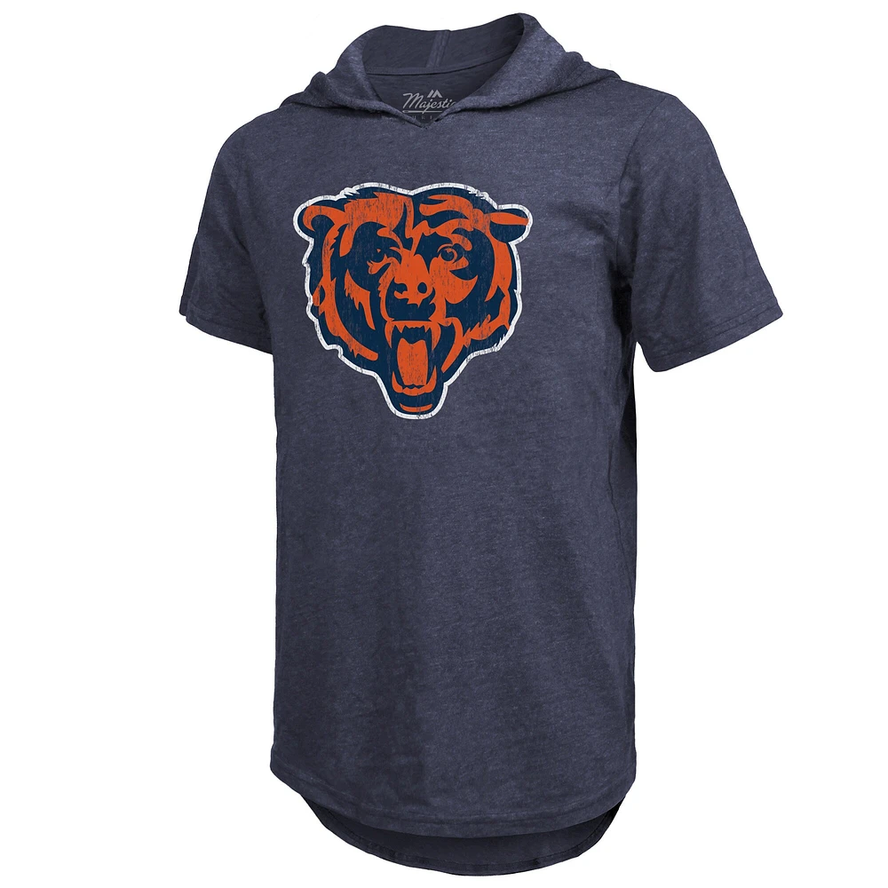 T-shirt à capuche coupe slim en trois mélanges pour hommes, Majestic Threads Justin Fields, Chicago Bears, nom et numéro du joueur, bleu marine