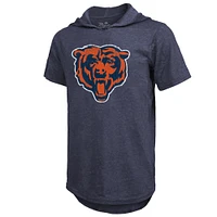 T-shirt à capuche coupe slim en trois mélanges pour hommes, Majestic Threads Justin Fields, Chicago Bears, nom et numéro du joueur, bleu marine