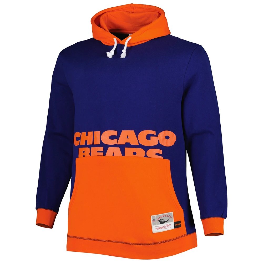 Chandail à capuchon Big & Tall Face des Chicago Bears de Mitchell Ness pour homme, bleu marine/orange