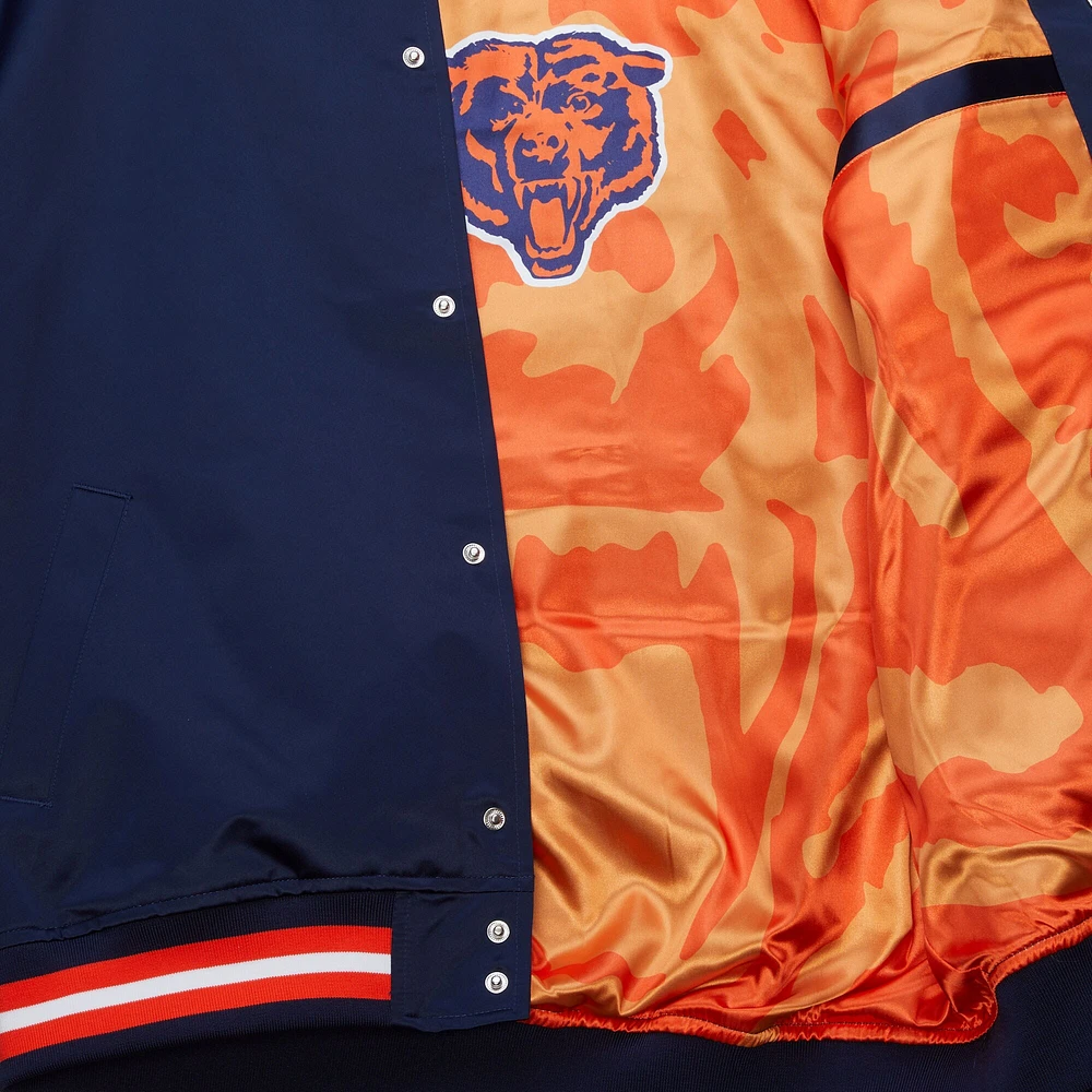 Veste à boutons-pression en satin double duvet bleu marine Chicago Bears de Mitchell & Ness pour homme