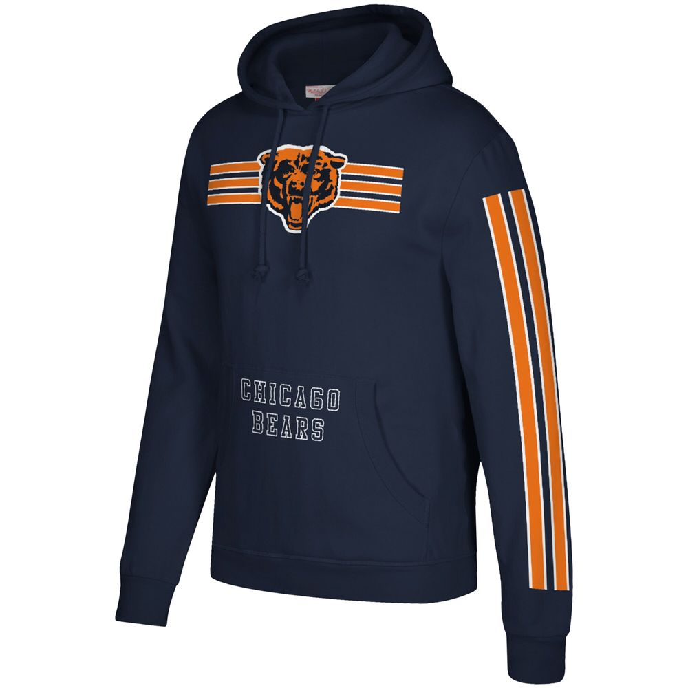 Men's Mitchell & Ness Navy Chicago Bears Three Stripe Pullover Hoodie