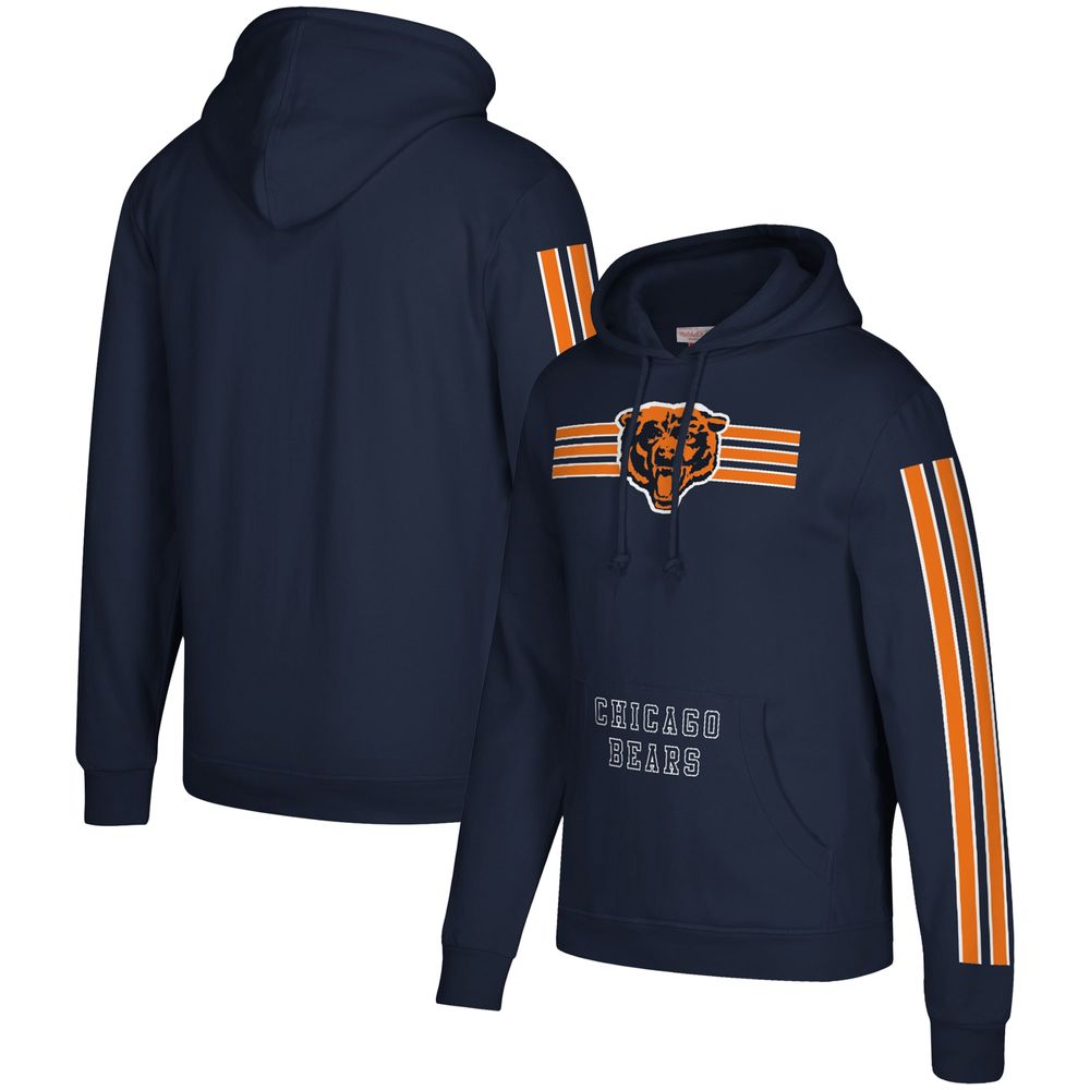 Men's Mitchell & Ness Navy Chicago Bears Three Stripe Pullover Hoodie