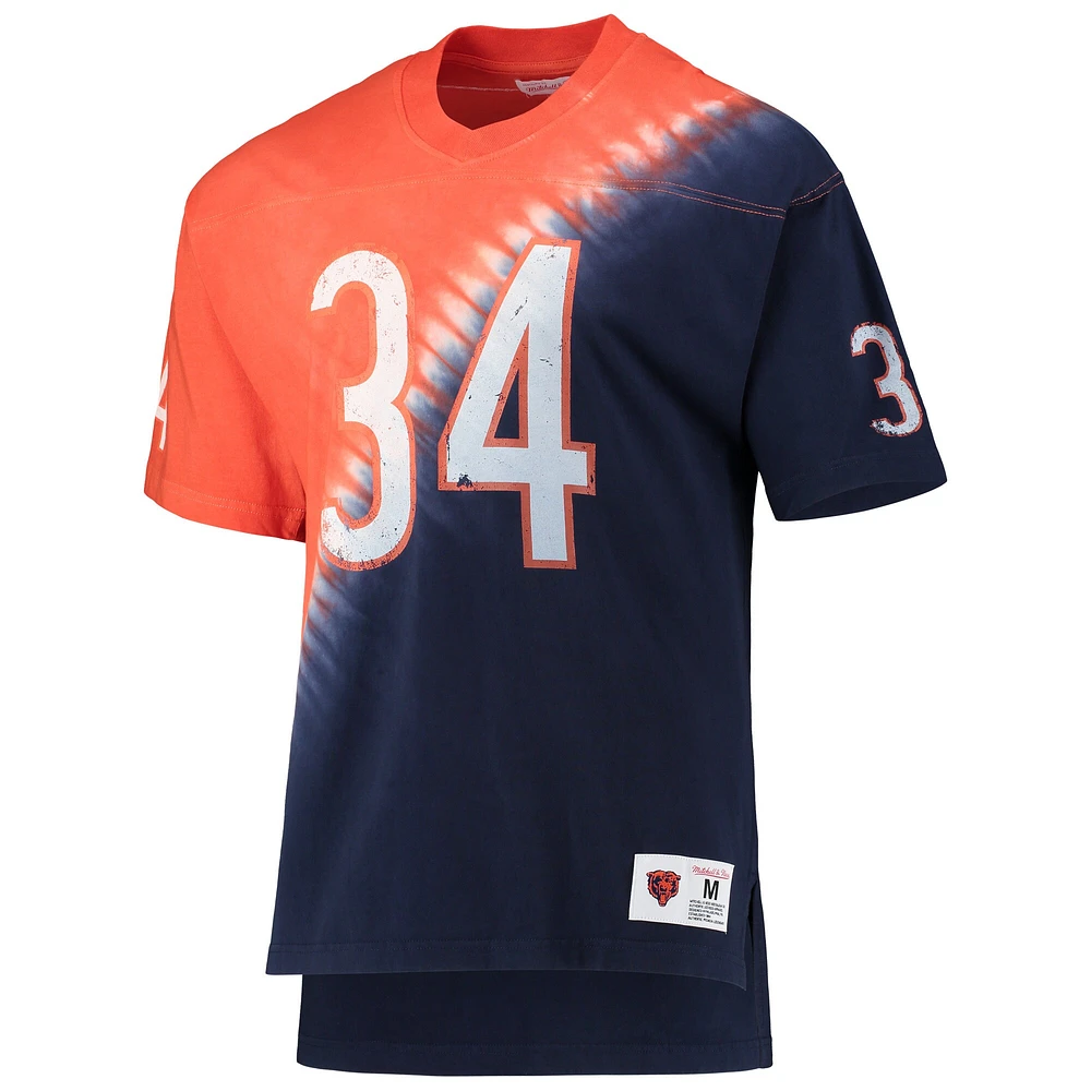 Mitchell & Ness Walter Payton orange/marine Chicago Bears nom et numéro du joueur retraité pour hommes - T-shirt à col en V tie-dye diagonale