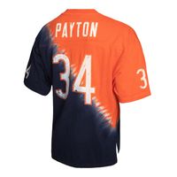 Men's Mitchell & Ness Walter Payton Orange/Navy Chicago Bears Retired Player Name Number Diagonal Tie-Dye - V-Neck T-Shirt