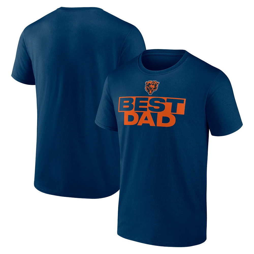 T-shirt bleu marine pour homme « Meilleur papa » des Chicago Bears