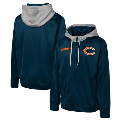 Veste à capuche entièrement zippée bleu marine Chicago Bears Replay Fashion Graphic pour hommes