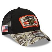 Chicago Bears 2021 Salute To Service de New Era pour homme, noir/camouflage - Casquette réglable Snapback Trucker 9FORTY