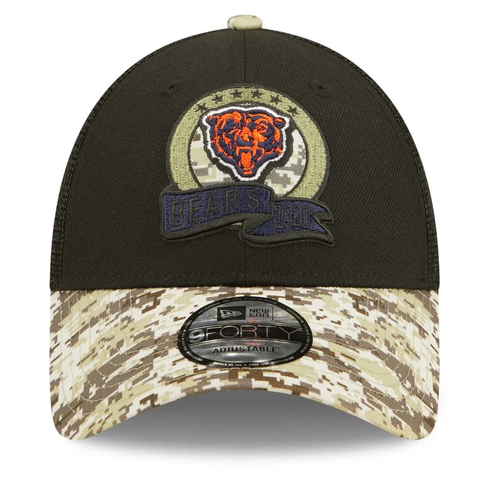 New Era Men's New Era Black/Camo Chicago Bears 2022 Salute To Service  9FORTY Snapback Trucker Hat