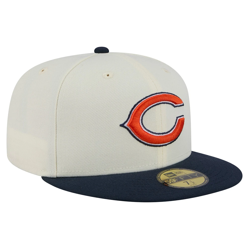 Casquette ajustée New Era 59FIFTY pour homme, couleur crème/bleu marine, des Chicago Bears