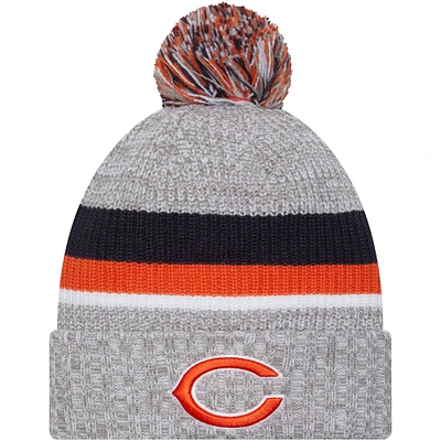 Bonnet en tricot à revers Chicago Bears New Era gris chiné pour hommes avec pompon