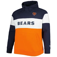 Sweat à capuche raglan New Era bleu marine/orange Chicago Bears Big & Tall Current Team en molleton blocs de couleurs pour homme