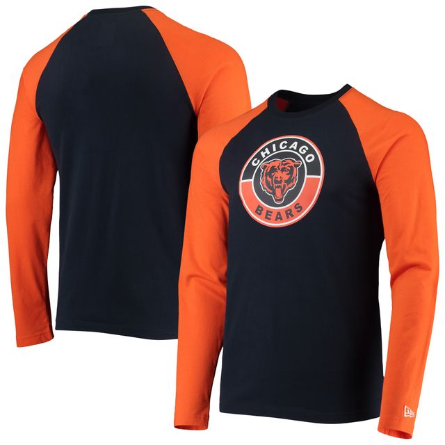 T-shirt à manches longues raglan bleu marine/orange Chicago Bears League pour homme New Era