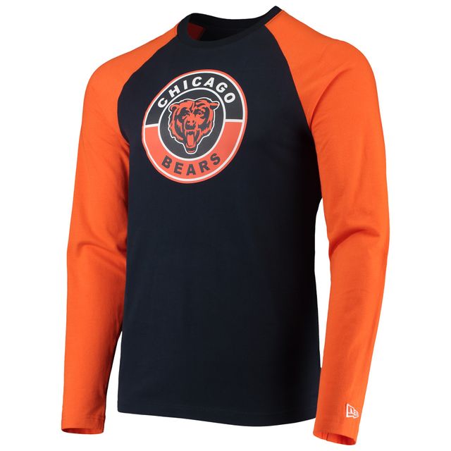 T-shirt à manches longues raglan bleu marine/orange Chicago Bears League pour homme New Era