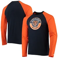 T-shirt à manches longues New Era bleu marine/orange Chicago Bears League Raglan Throwback pour homme