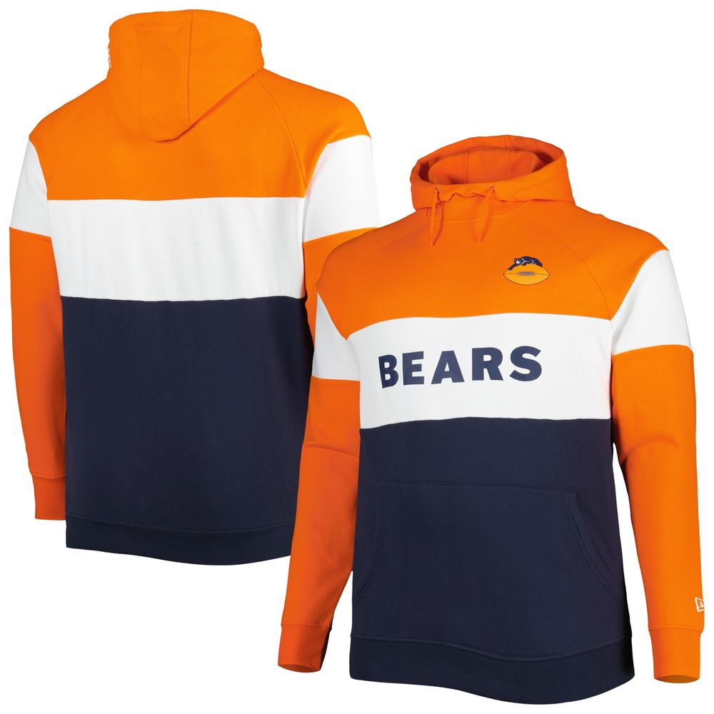 Men's New Era Navy Chicago Bears Big & Tall Throwback Colorblock Raglan Pullover Hoodie