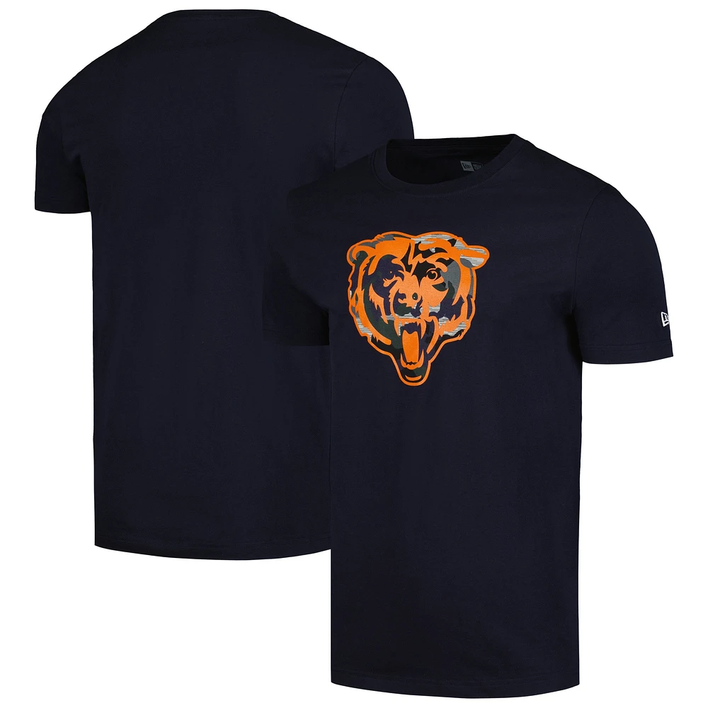 T-shirt bleu marine avec logo camouflage des Chicago Bears New Era pour hommes