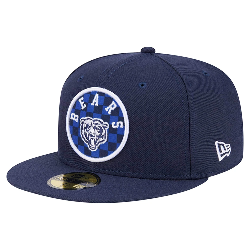 Men's New Era Navy Chicago Bears Checkered 59FIFTY Fitted Hat