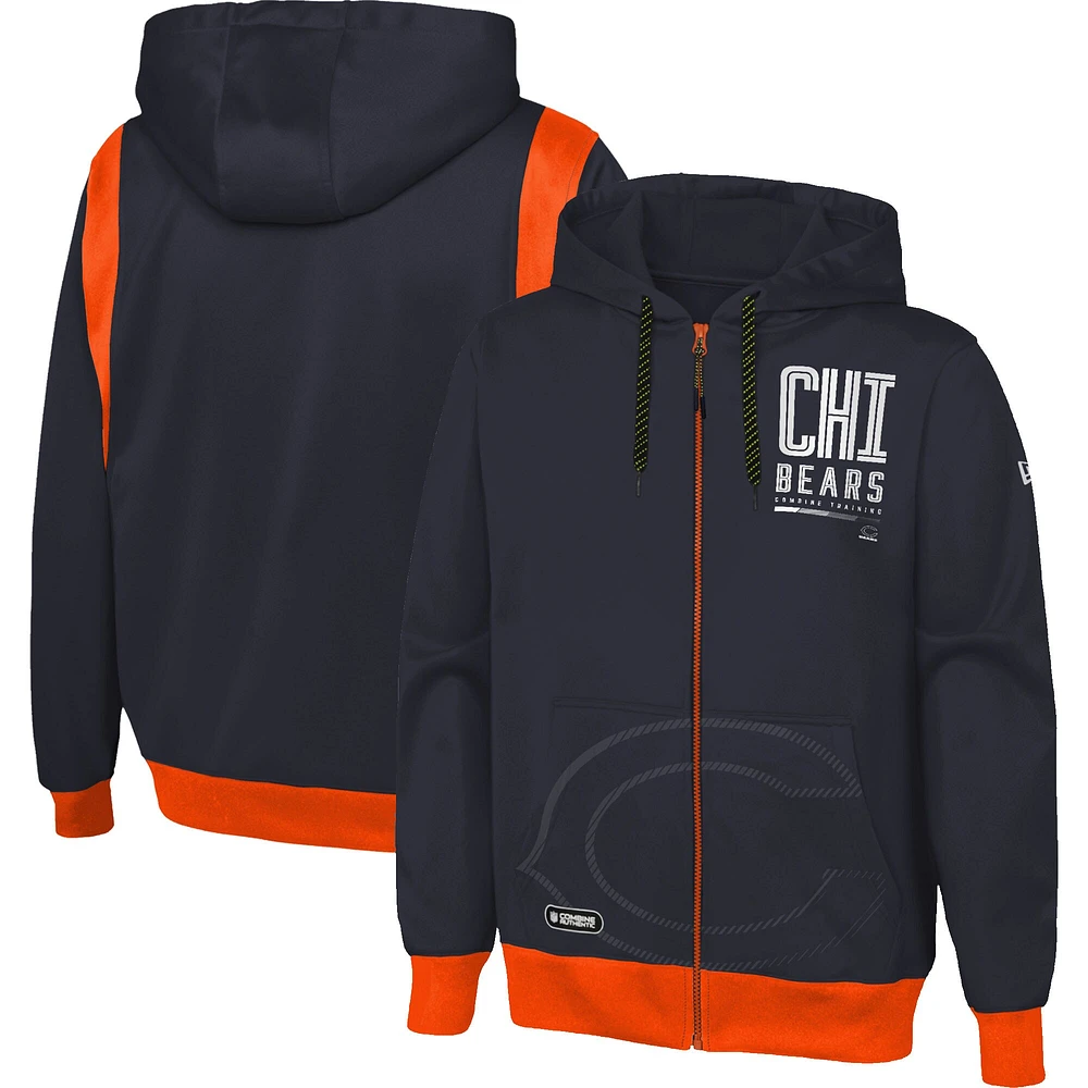 Men's New Era Navy Chicago Bears Combine Authentic Drop Back Full-Zip Hoodie