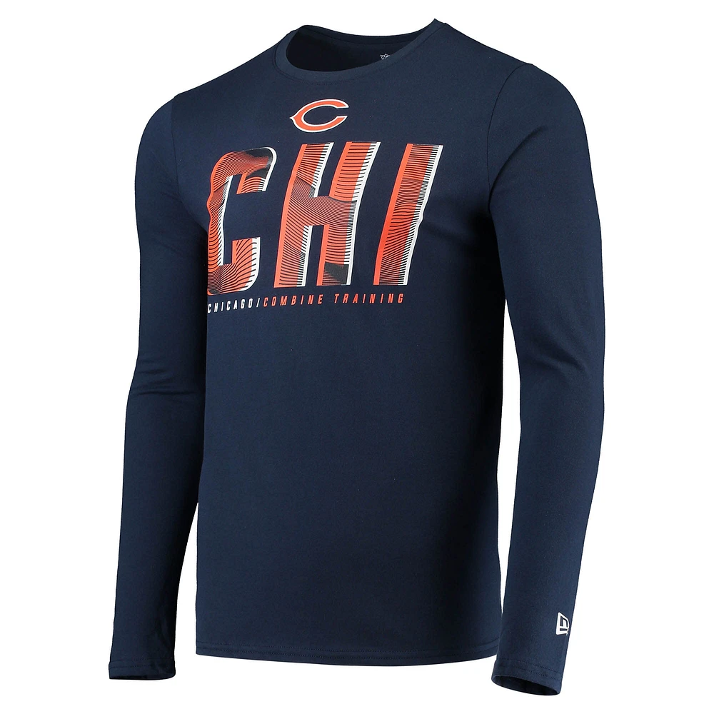 T-shirt à manches longues bleu marine Chicago Bears Combine Authentic Static Abbreviation New Era pour homme