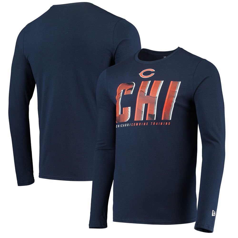 Men's New Era Navy Chicago Bears Combine Authentic Static Abbreviation Long Sleeve T-Shirt