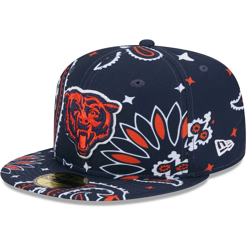 Casquette ajustée 59FIFTY Chicago Bears Paisley New Era pour hommes, bleu marine