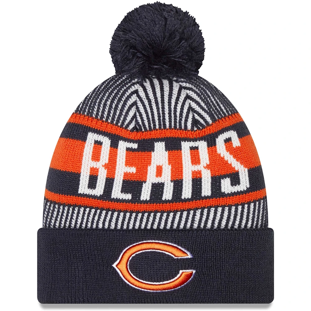 Bonnet en tricot à revers rayé Chicago Bears New Era pour hommes avec pompon