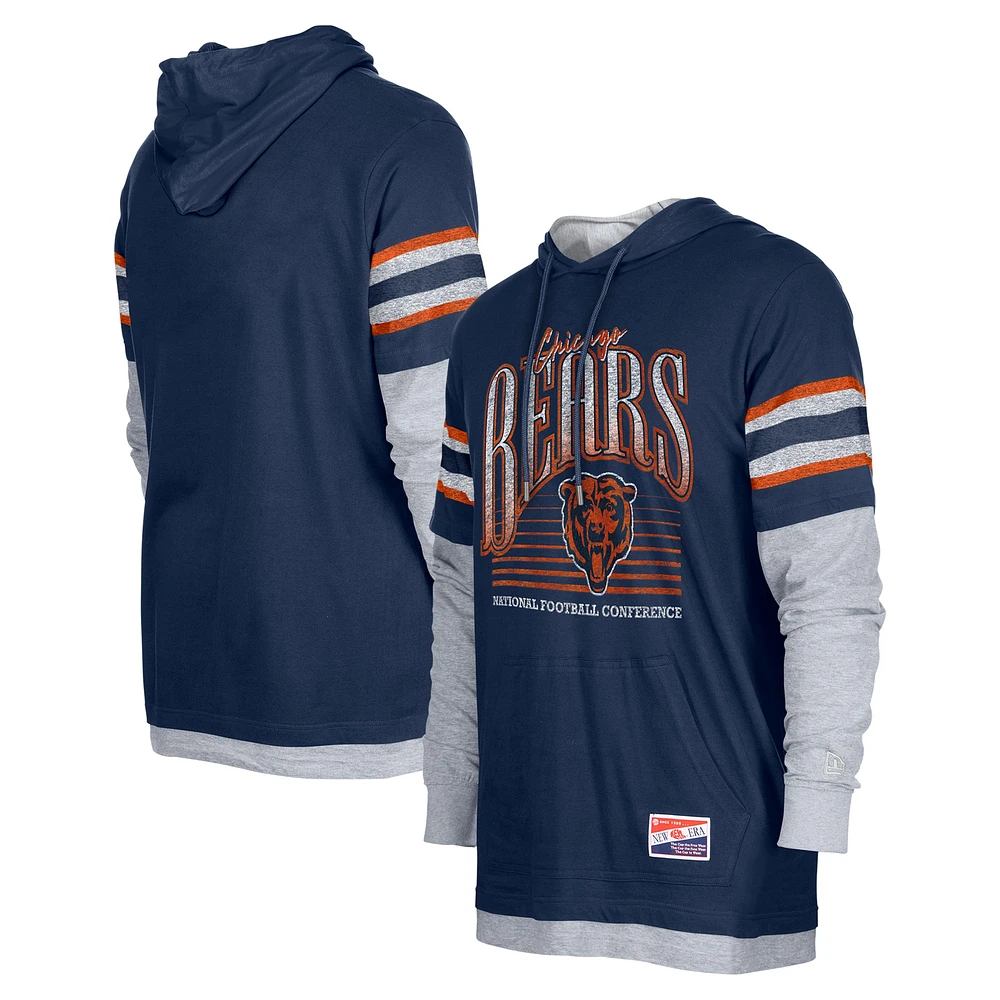 T-shirt à capuche manches longues Twofer Chicago Bears bleu marine New Era pour homme