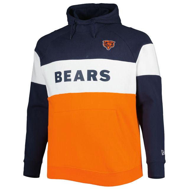 Chandail à capuchon en polaire raglan blocs de couleurs actuels Big & Tall Chicago Bears New Era orange/bleu marine pour homme