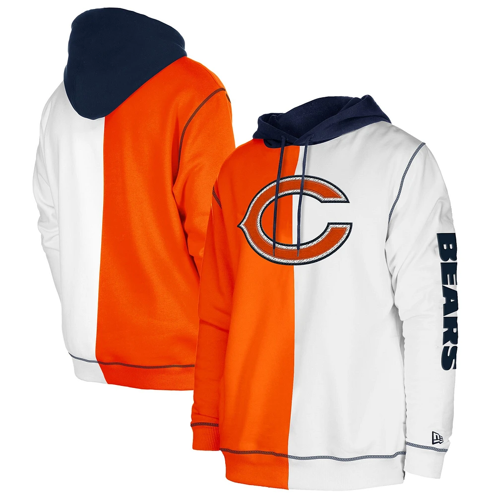 Men's New Era  Orange/White Chicago Bears Third Down Split Raglan Pullover Hoodie