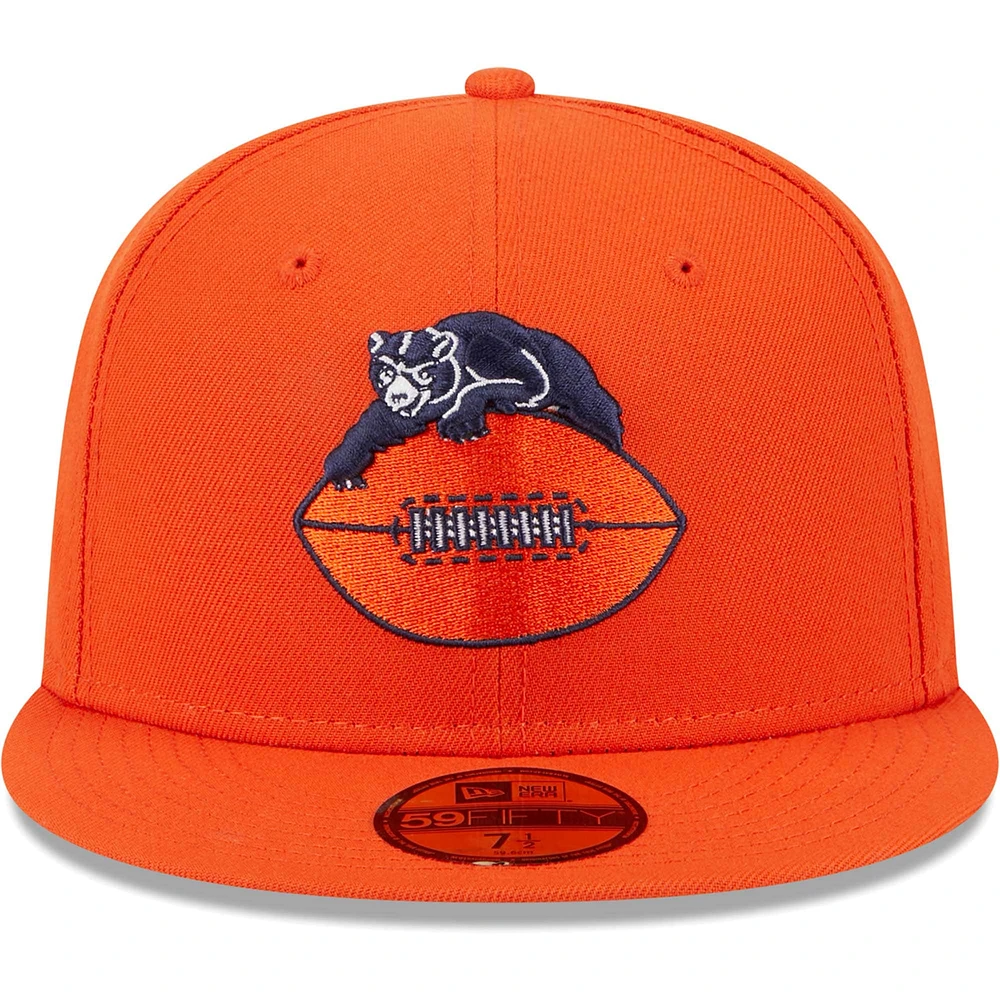 Casquette ajustée New Era Chicago Bears Throwback Main 59FIFTY orange pour homme