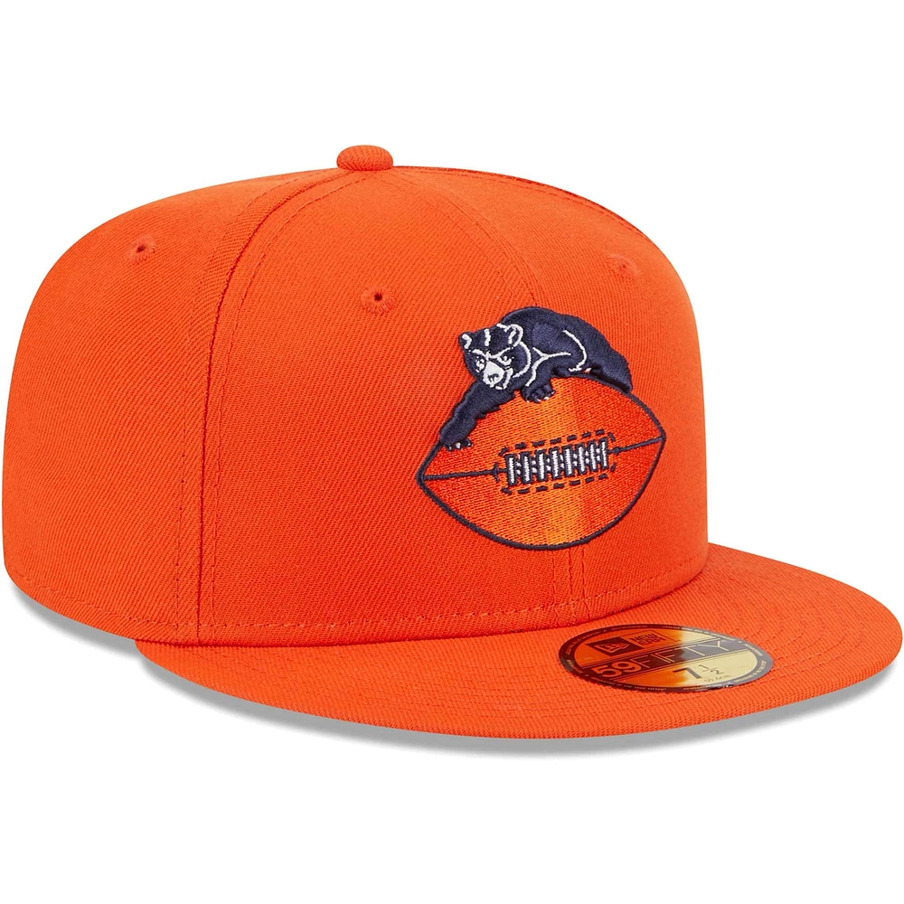 Casquette ajustée New Era Chicago Bears Throwback Main 59FIFTY orange pour homme