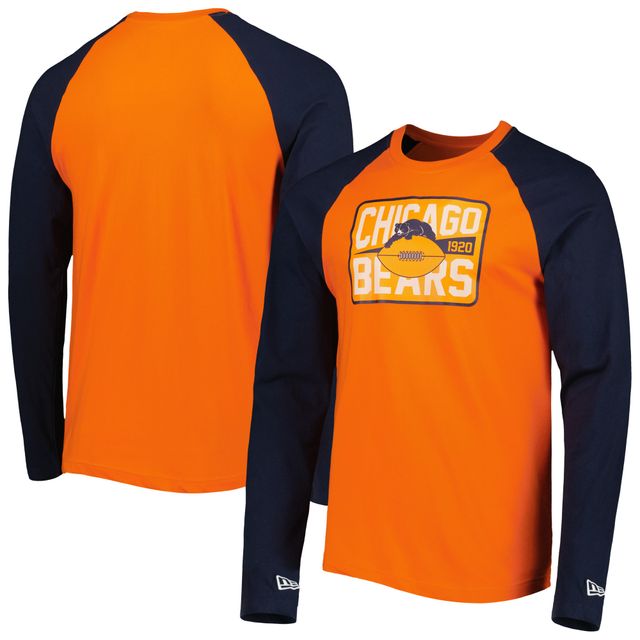 T-shirt à manches longues raglan Chicago Bears Throwback New Era orange pour homme