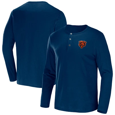 Collection NFL x Darius Rucker pour hommes par Fanatics T-shirt à manches longues Henley en jersey flammé Chicago Bears bleu marine