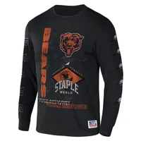 T-shirt à manches longues de renommée mondiale NFL x Staple noir des Chicago Bears pour hommes