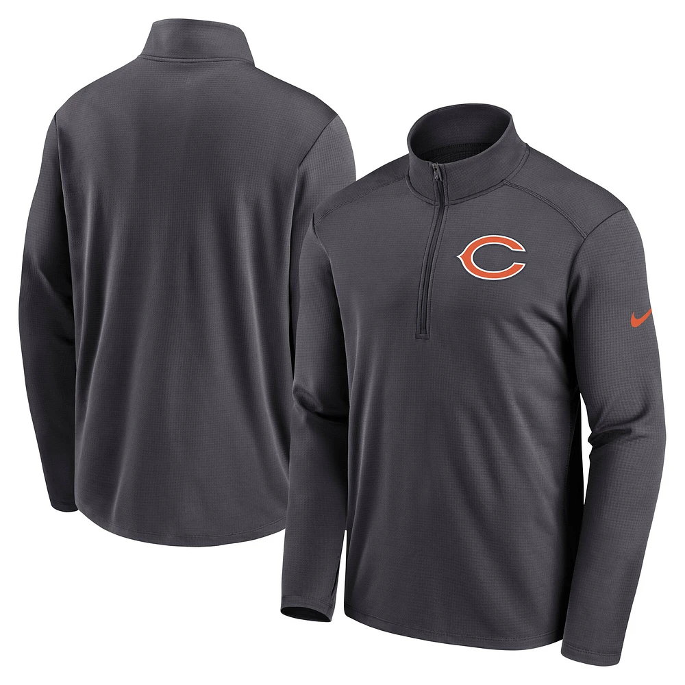 Veste Nike anthracite Chicago Bears Logo Pacer Performance à demi-zip pour homme