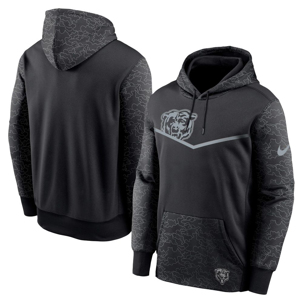 Men's Nike Black Chicago Bears RFLCTV Chevron - Performance Pullover Hoodie