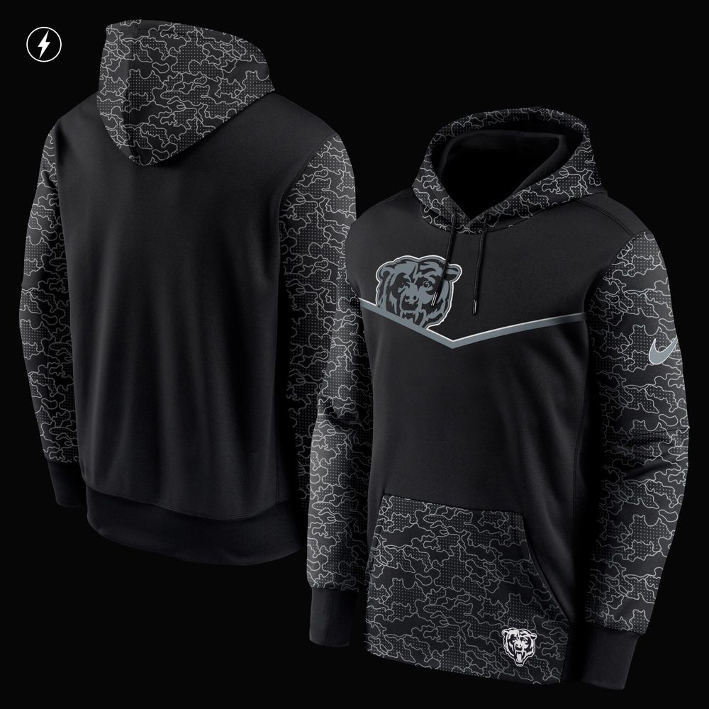 Men's Nike Black Chicago Bears RFLCTV Chevron - Performance Pullover Hoodie