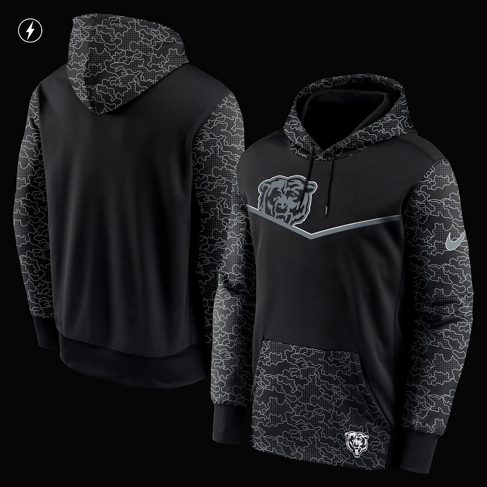 Men's Nike Black Chicago Bears RFLCTV Chevron - Performance Pullover Hoodie