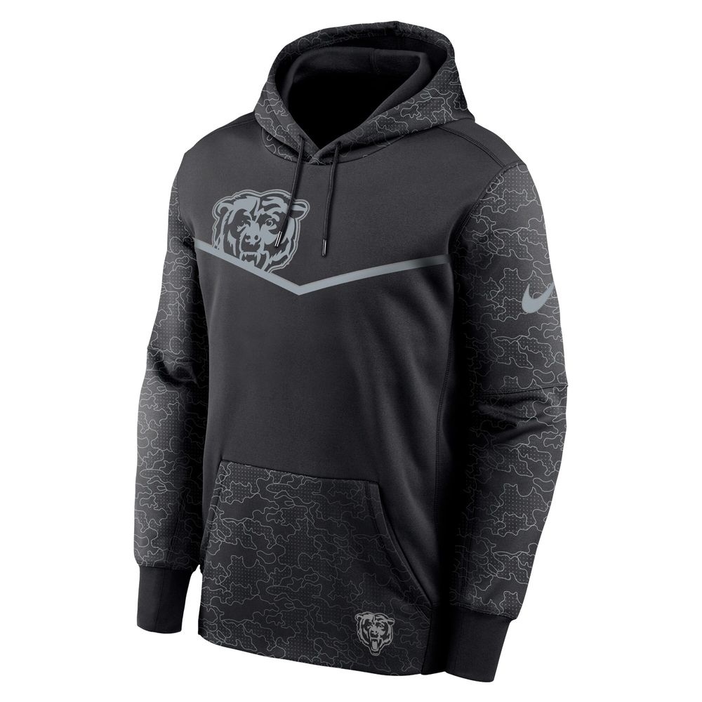 Men's Nike Black Chicago Bears RFLCTV Chevron - Performance Pullover Hoodie