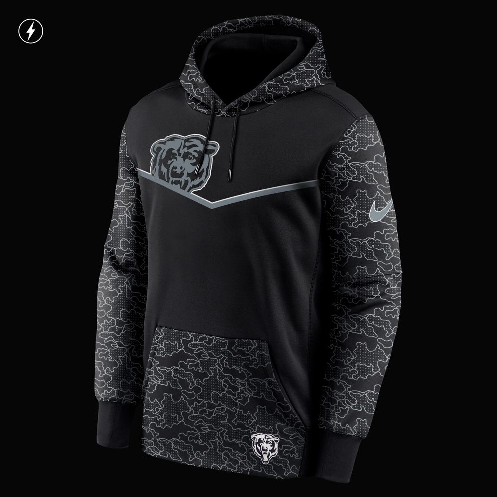 Men's Nike Black Chicago Bears RFLCTV Chevron - Performance Pullover Hoodie