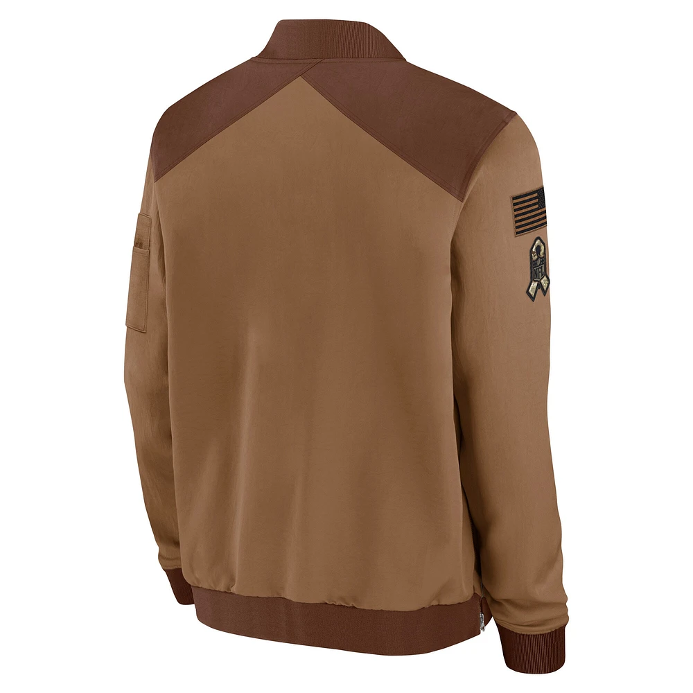 Veste aviateur entièrement zippée Nike Chicago Bears Salute To Service pour homme marron