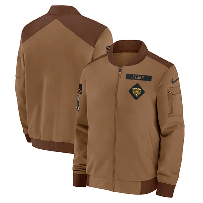 Veste aviateur entièrement zippée Nike Chicago Bears Salute To Service pour homme marron