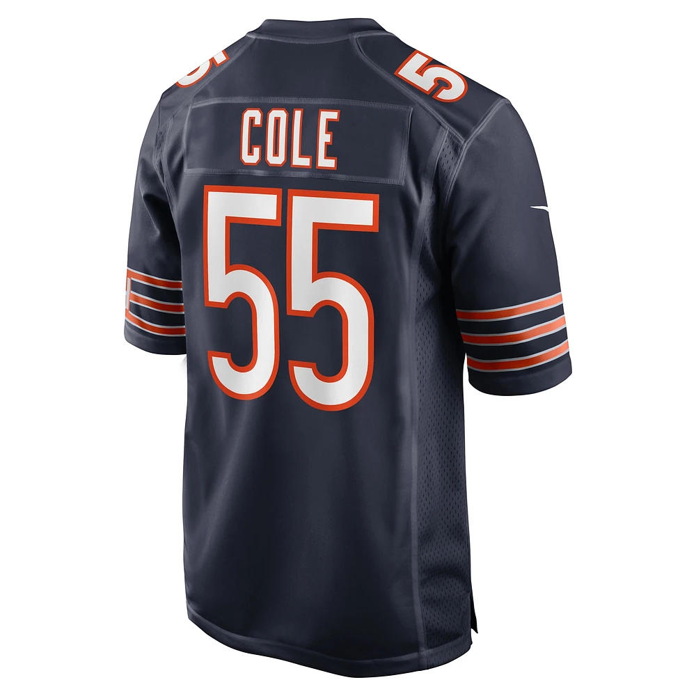 Maillot de match Nike Dylan Cole des Chicago Bears pour homme, bleu marine