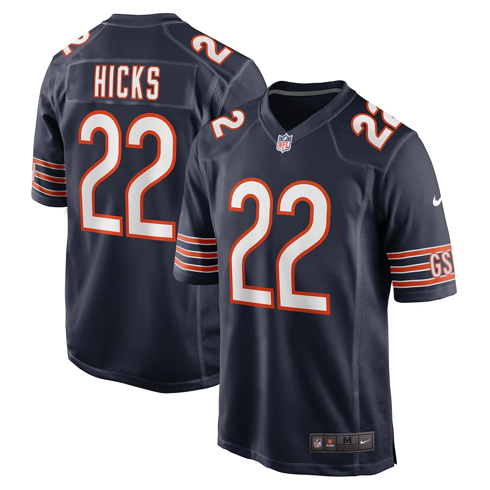 Maillot de match l'équipe Nike Elijah Hicks des Chicago Bears pour homme, bleu marine