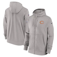 Sweat à capuche entièrement zippé Nike Chicago Bears 2023/24 Sideline Club pour homme Gris