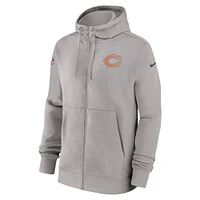 Sweat à capuche entièrement zippé Nike Chicago Bears 2023/24 Sideline Club pour homme Gris