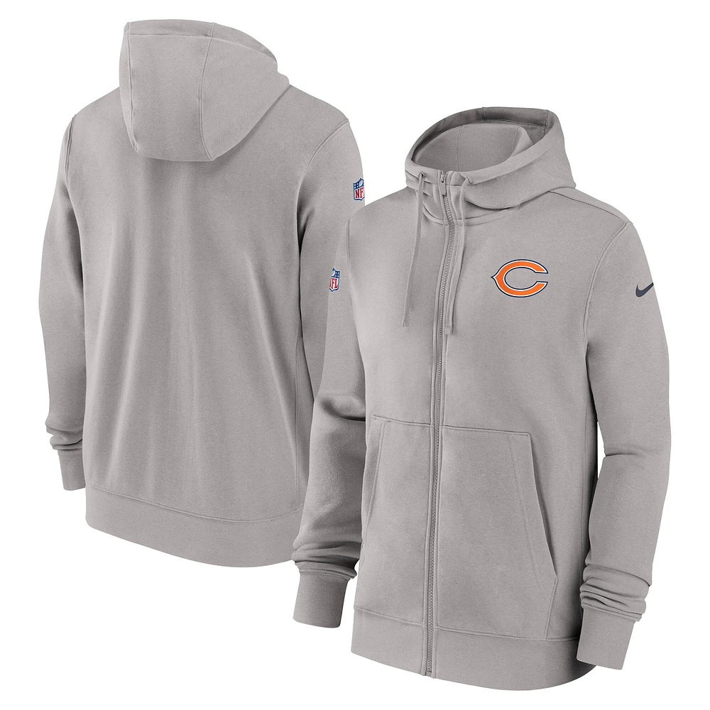 Sweat à capuche entièrement zippé Nike Chicago Bears 2023/24 Sideline Club pour homme Gris