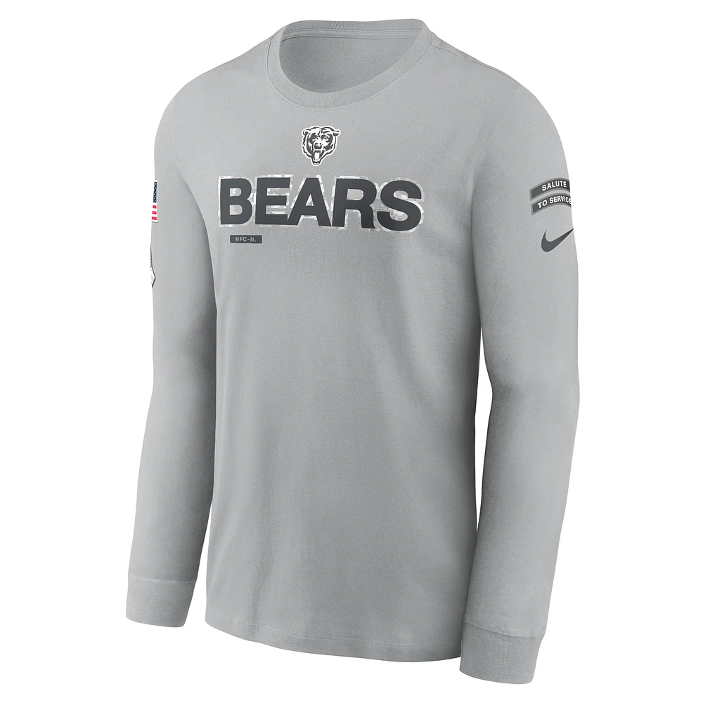 T-shirt à manches longues Nike Chicago Bears 2024 Salute To Service pour homme Gris