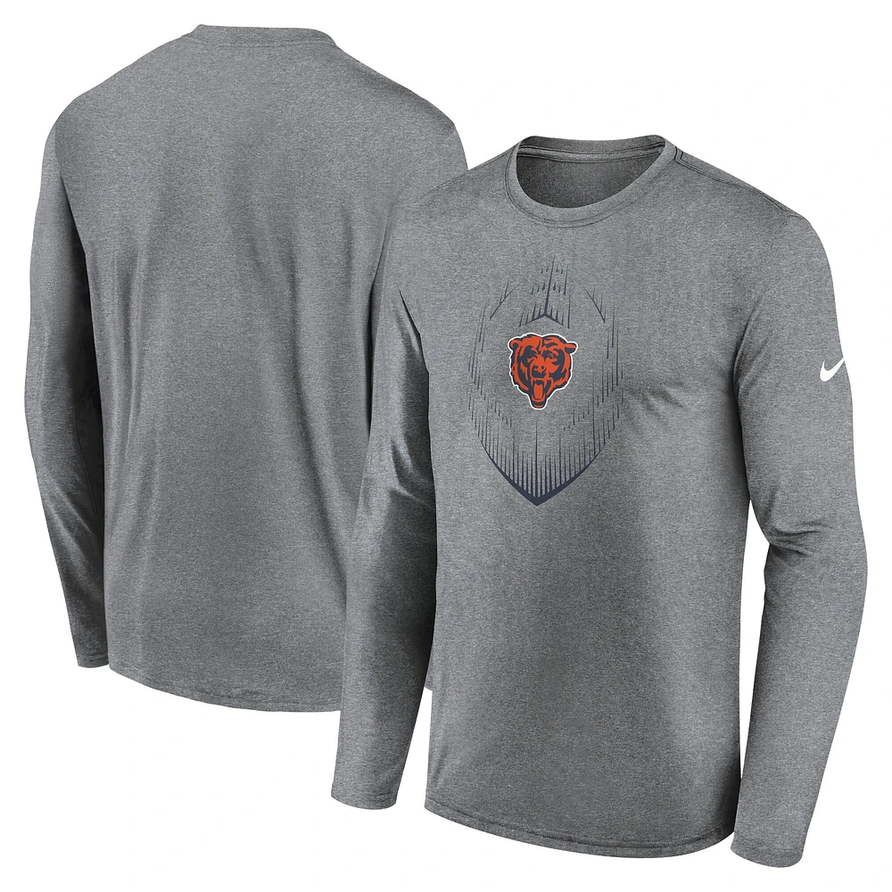 T-shirt Nike à manches longues pour homme, gris chiné, Chicago Bears, Icon Legend Performance